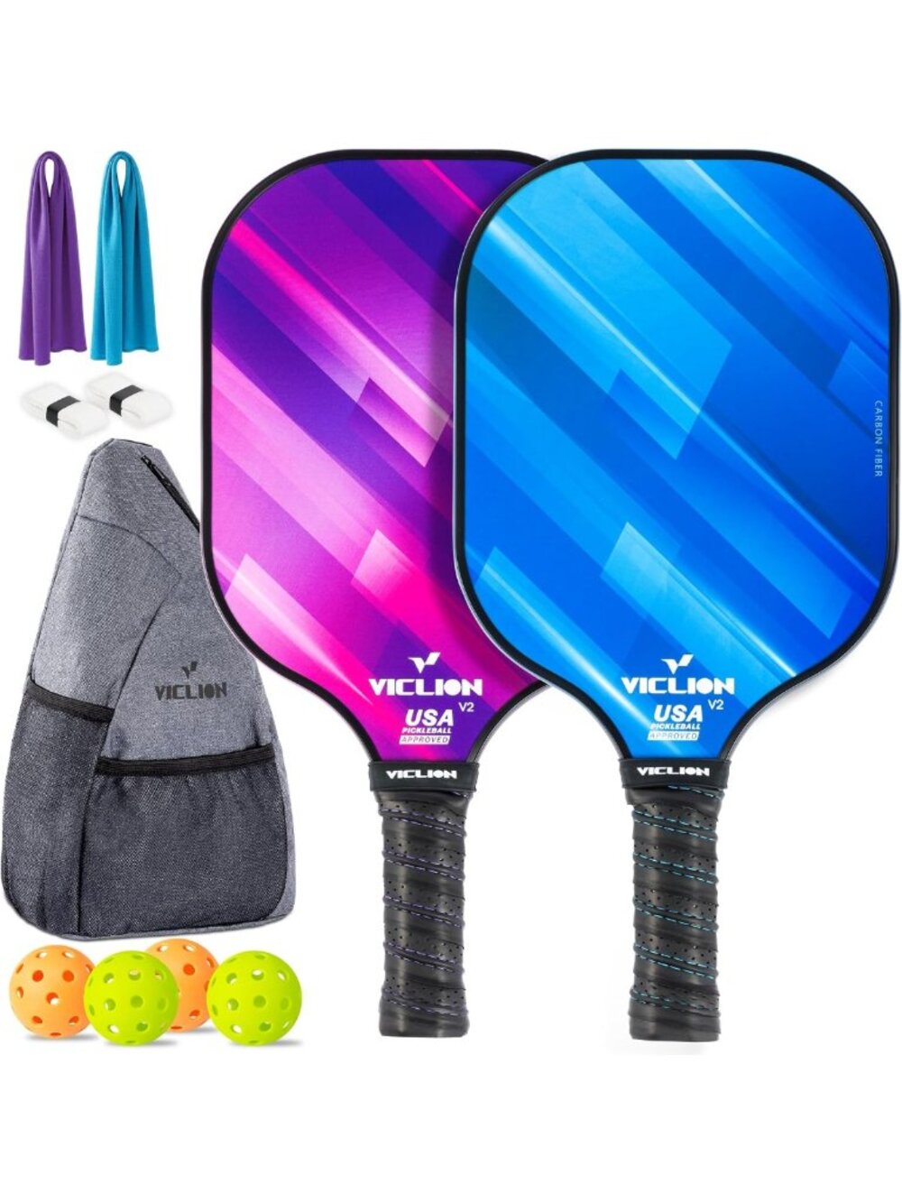 Set of 2 Carbon Fiber Pickleball Paddles - Lightweight, Durable & USA Approved